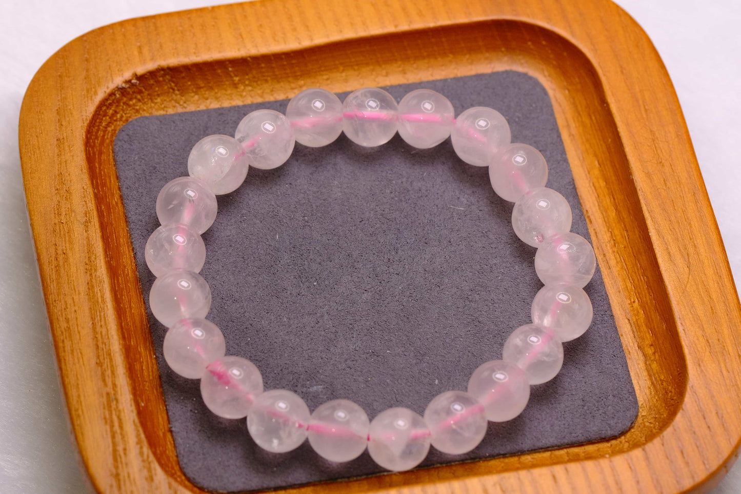 Natural Rose Quartz Beaded Bracelet - Semi Clear