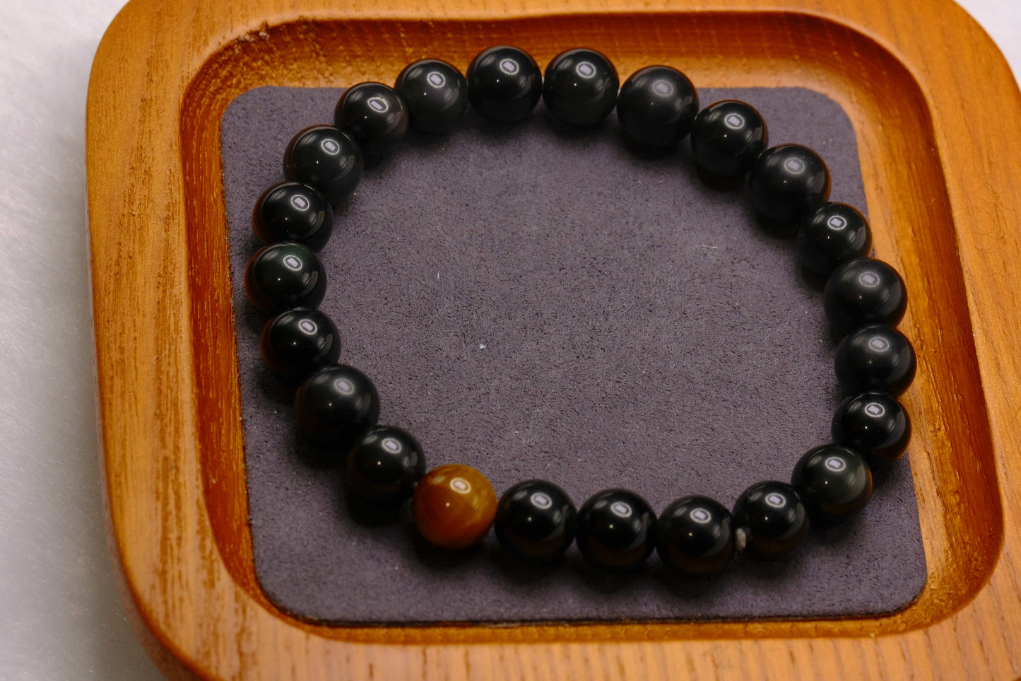 Black Obsidian Beaded Bracelet with Tiger's Eye Accent