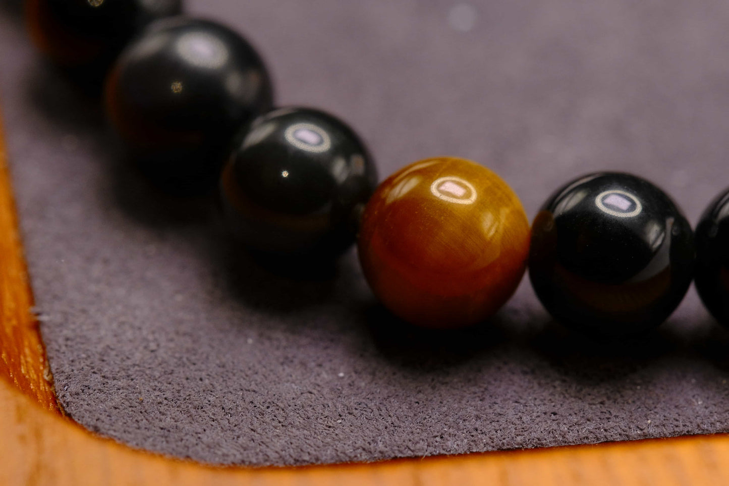 Black Obsidian Beaded Bracelet with Tiger's Eye Accent