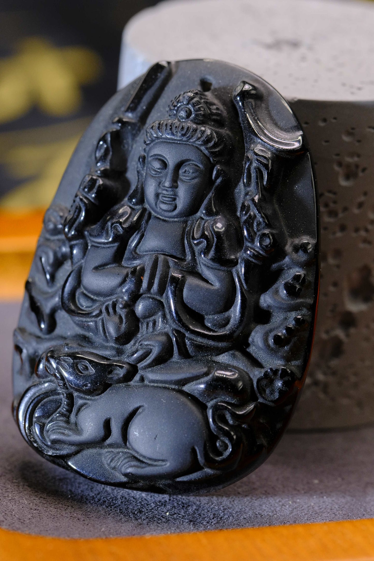 Obsidian Carved Buddha Pendant - Guardian of Serenity