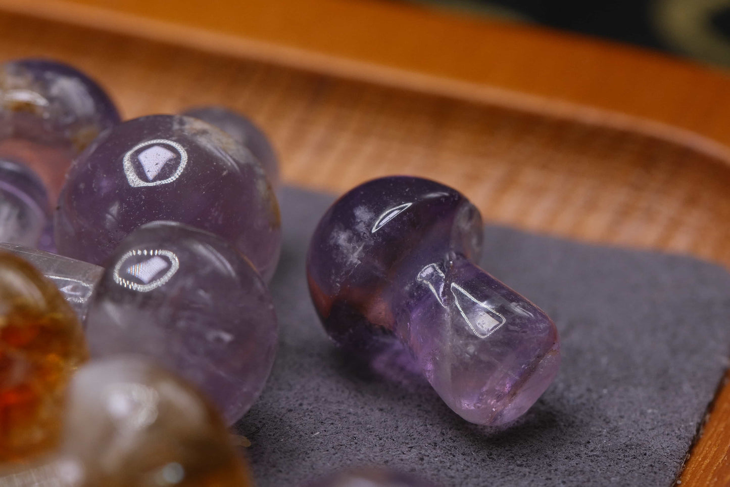 Citrine and Amethyst Mushroom Carvings - Polished